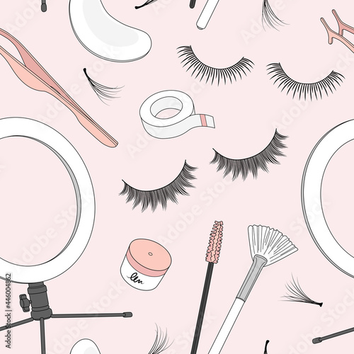 Seamless pattern with different eyelash extension tools