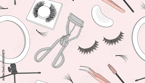 Seamless pattern with different eyelash extension tools