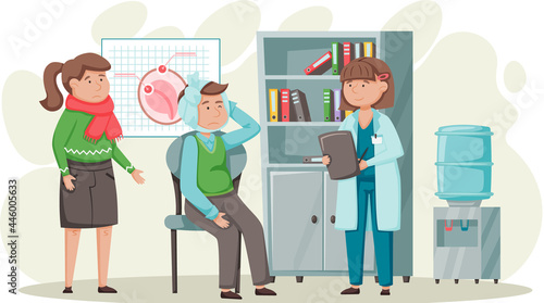 Otolaryngologist doctor with nose, ear and throat or ENT diagnostic and treatment instruments. Otology doctor with patient. Otorhinolaryngology healthcare medicine or otolaryngology diseases
