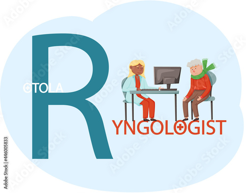 Otolaryngologist doctor with nose, ear and throat or ENT diagnostic and treatment instruments. Otology doctor with patient. Otorhinolaryngology healthcare medicine or otolaryngology diseases