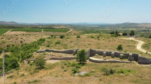 Stone ruins of ancient town of Asseria in Dalmatia, Croatia. Aerial view. photo