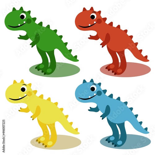 Funny cartoon dinosaurs set in different  colors illustration for kids. Design for poster  kids wrapping  background  print.