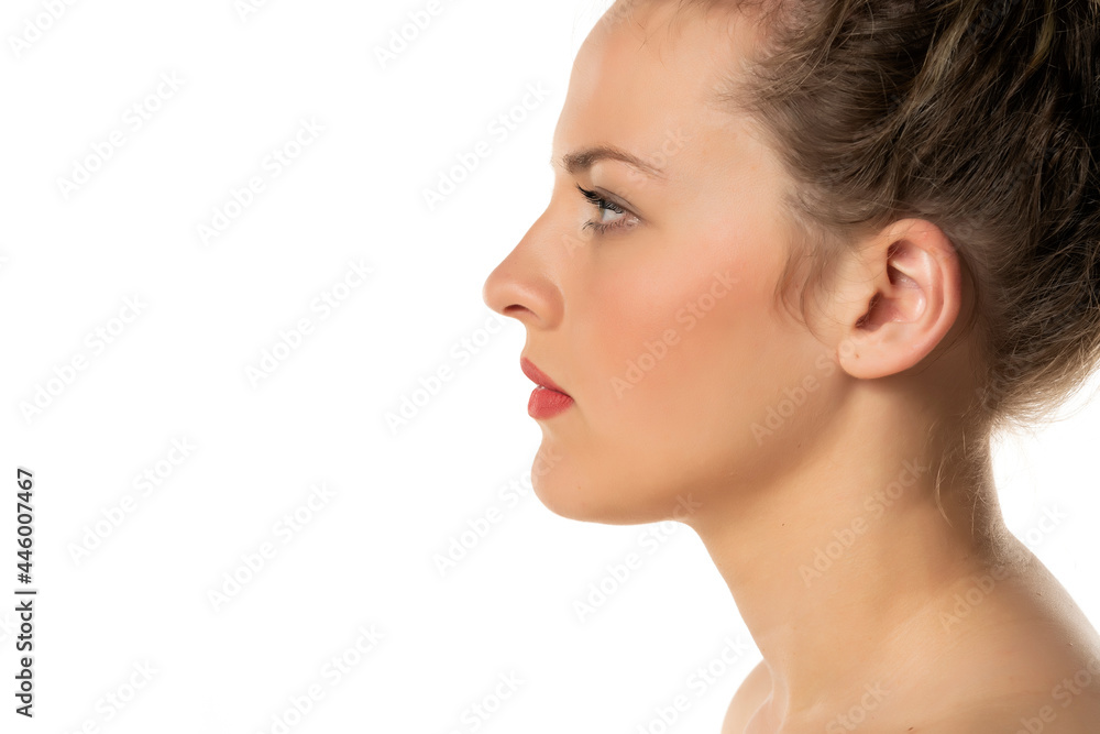 Profile of a beautiful blond woman with tied hair Profile of a beautiful blond woman with tied hair