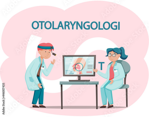 Otolaryngologist doctor with nose, ear and throat or ENT diagnostic and treatment instruments. Otology doctor with patient. Otorhinolaryngology healthcare medicine or otolaryngology diseases
