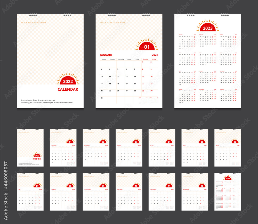 2022 calendar. Set desk calendar for template corporate design. Week