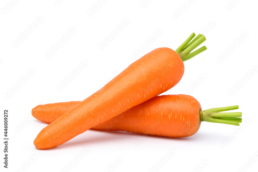 Pair of Fresh Carrots isolated on white background, Clipping path. Pair of Fresh Carrots isolated on white background, Clipping path.