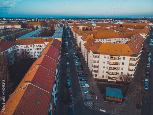 Photography berlin overview in vintage colors - picture was taken by a drone in panoramic vi