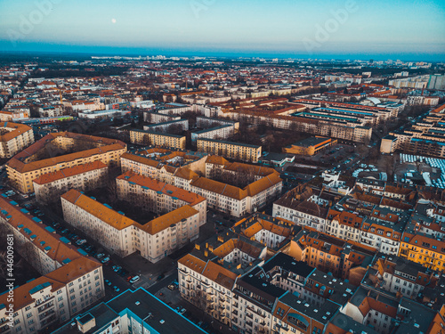Canvas Print berlin overview in vintage colors - picture was taken by a drone in panoramic vi