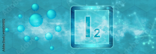 I2 symbol. Iodine molecule photo