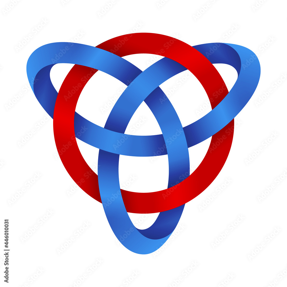 Knot Triquetra with circle shape made of intertwined mobius stripes. Celtic trinity symbols. Knot Triquetra with circle shape made of intertwined mobius stripes. Celtic trinity symbols.