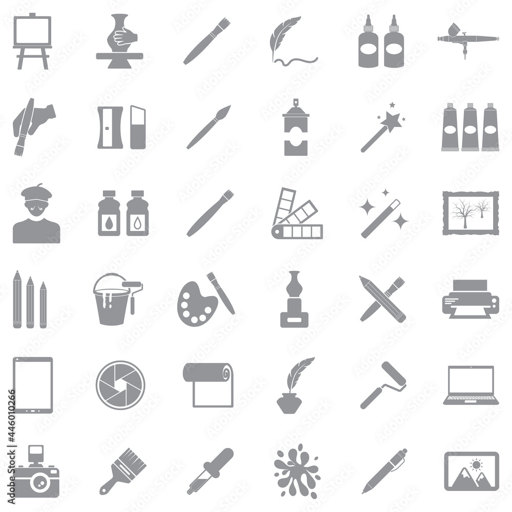 Art Studio Icons. Gray Flat Design. Vector Illustration. Art Studio Icons. Gray Flat Design. Vector Illustration.