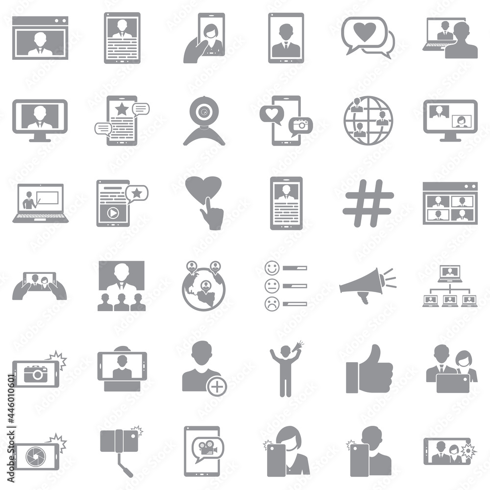 Influencer Icons. Gray Flat Design. Vector Illustration. Influencer Icons. Gray Flat Design. Vector Illustration.