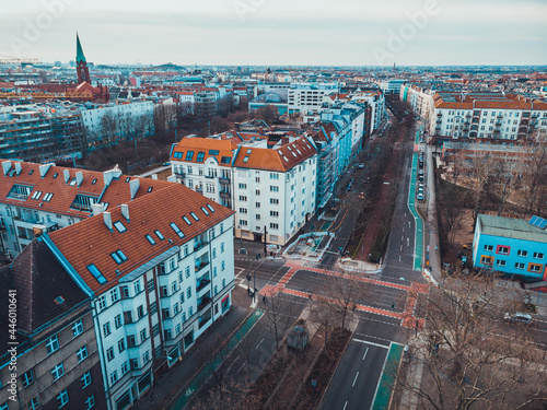 Canvas Print berlin overview in vintage colors - picture was taken by a drone in panoramic vi