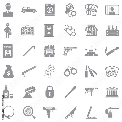 Mafia Icons. Gray Flat Design. Vector Illustration.