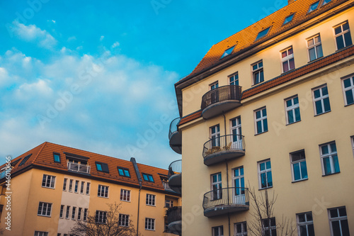 beautiful orange apartment building at prenzlauer berg, berlin