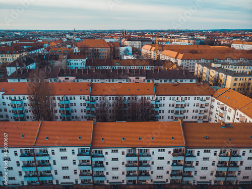 Sticker berlin overview in vintage colors - picture was taken by a drone in panoramic vi