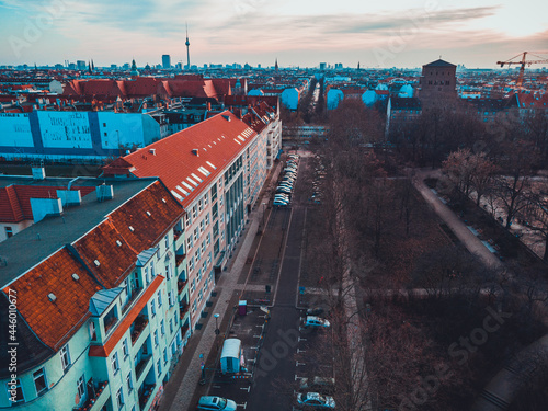 Photography berlin overview in vintage colors - picture was taken by a drone in panoramic vi