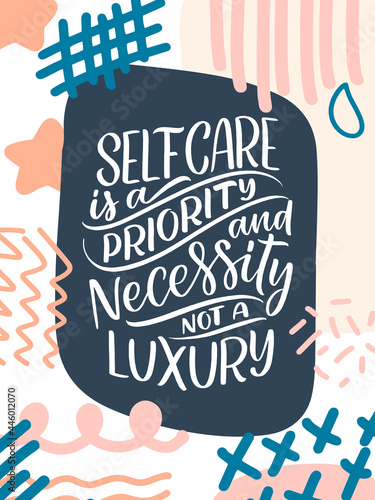 Love yourself lettering slogan. Funny quote for blog, poster and print design. Modern calligraphy text about self care. Vector illustration