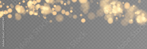 Shining bokeh isolated on transparent background. Golden bokeh lights with glowing particles isolated. Christmas concept