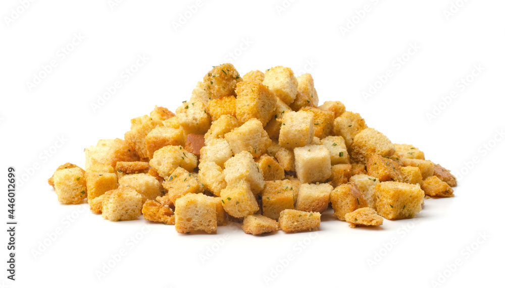 Pile of homemade bread croutons isolated Pile of homemade bread croutons isolated
