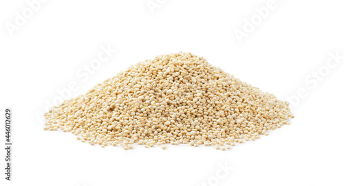 Small pile of raw white quinoa, isolated