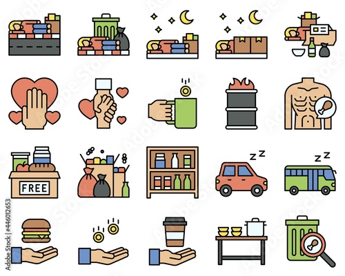 Homeless vector icon set 4, filled style