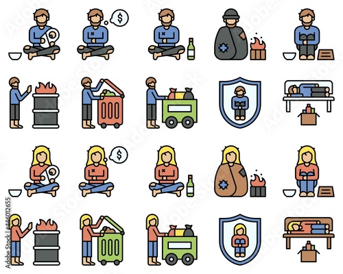 Homeless vector icon set 2, filled style