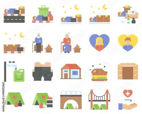 Homeless vector icon set 3, flat style
