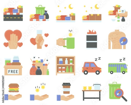 Homeless vector icon set 4, flat style