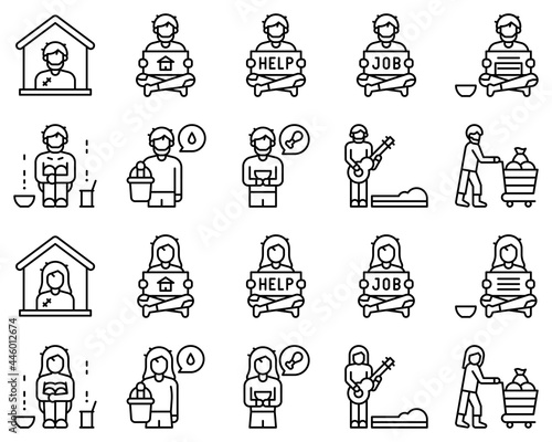 Homeless vector icon set 1, line style