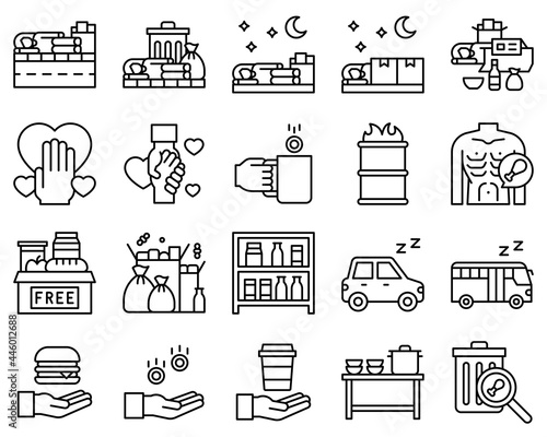 Homeless vector icon set 4, line style