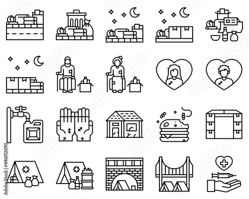 Homeless vector icon set 3, line style