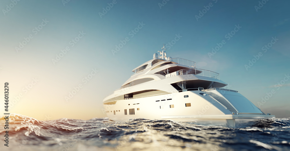 Luxury motor yacht on the ocean - obrazy, fototapety, plakaty 