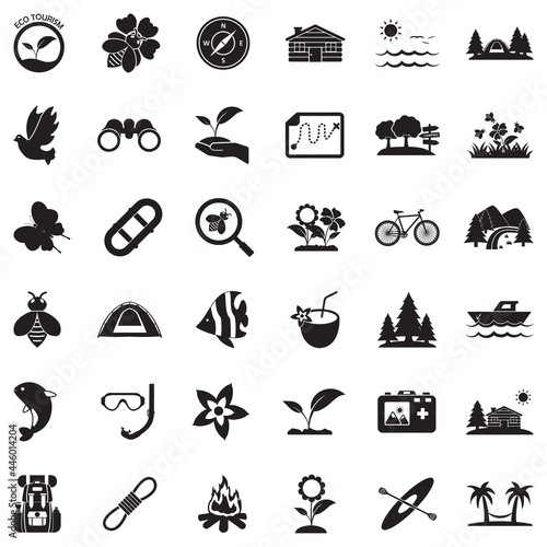 Eco Tourism Icons. Black Flat Design. Vector Illustration. © andrej