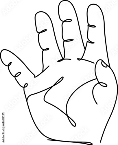 Baby hand line art. Little palm. Minimalistic vector illustration. Black and white. White background. One line drawing.
