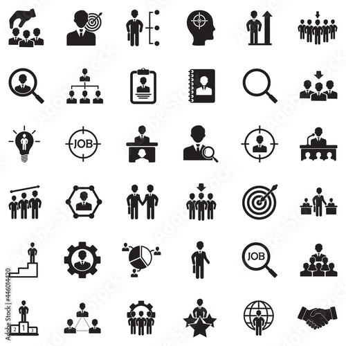 Head Hunting Icons. Black Flat Design. Vector Illustration.
