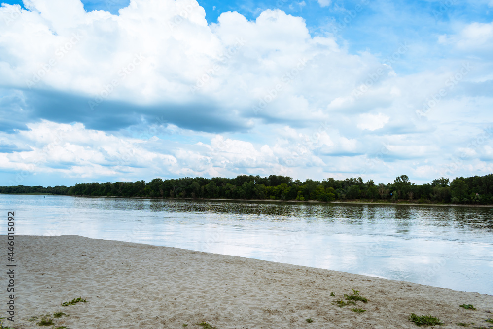 Scenic sandy Danube River bank near Mohács, Hungary