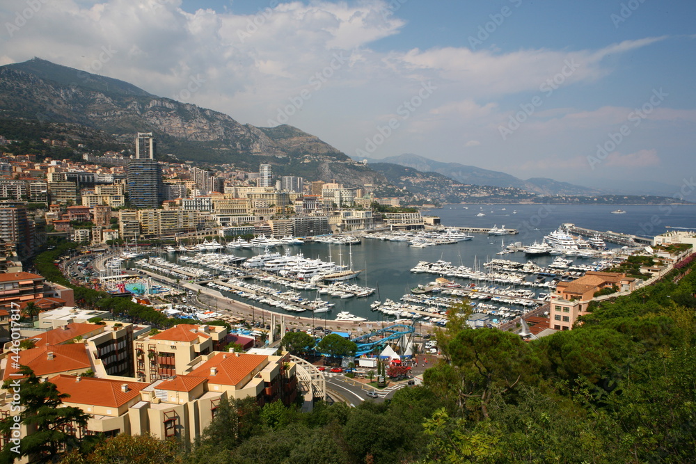 Landscape of Monaco in summer, beautiful mountains and sea