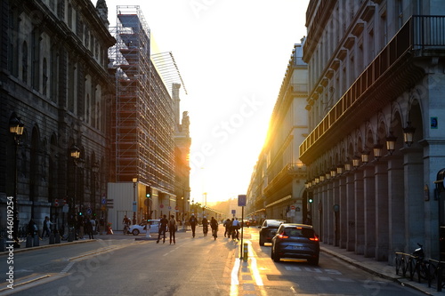 A sunset in the street of Paris. France, July 2021.