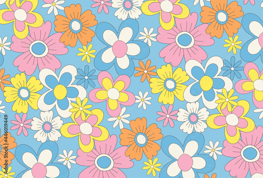 retro seamless pattern with flowers for social media posts, banner, card design, etc.