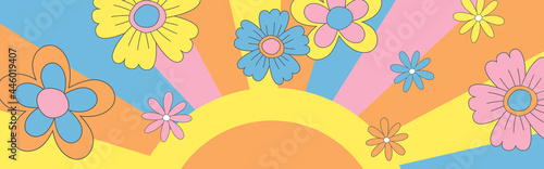 vector background with retro flowers for social media posts, banner, card design, etc.