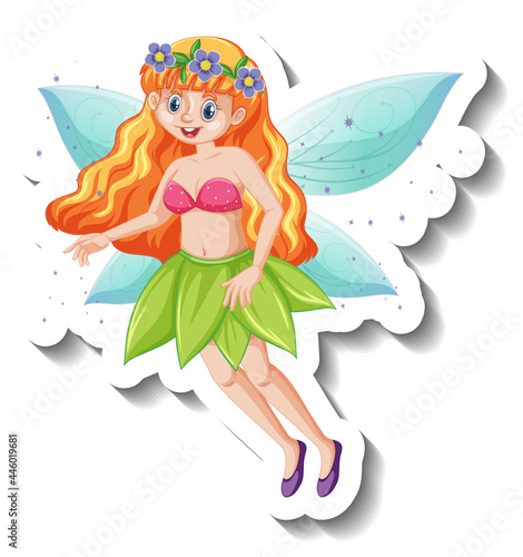 A sticker template with a beautiful fairy cartoon character