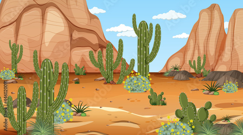Desert forest landscape at daytime scene with many cactuses