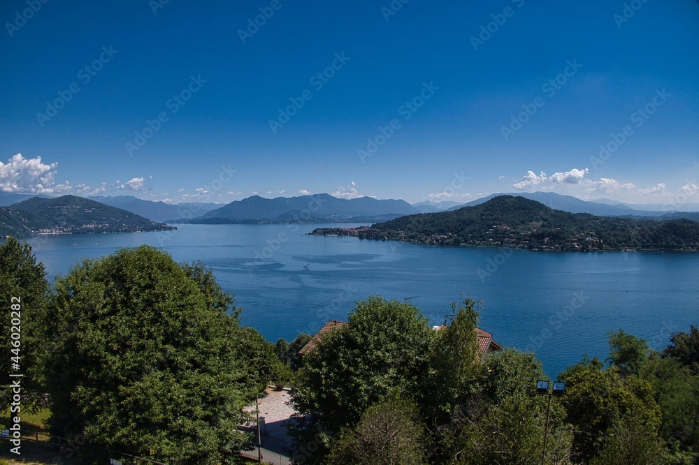 Naklejka premium landscapes of Lake Maggiore, on the Piedmont side during a hot summer day