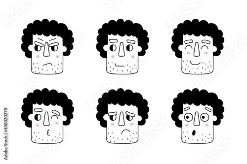 Unshaven man face expression. Guy face different 