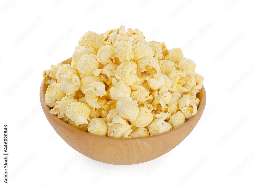 Heap of delicious popcorn caramel , isolated on white background