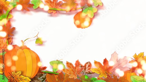 beautiful autumn animation with yellow leaves and pumpkins