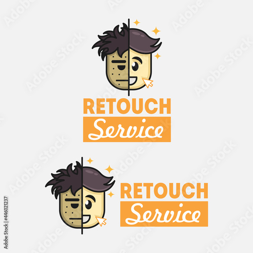 Two happy sad emoticon face logo icon. Vector logo design template for photos retouching. Vector logo template with happy and sad emoticon face. Cartoon logo illustration.