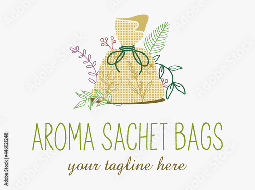 Abstract logo for Homemade Aroma Sachet Bags. Aromatherapy sign. Homemade craft emblem.