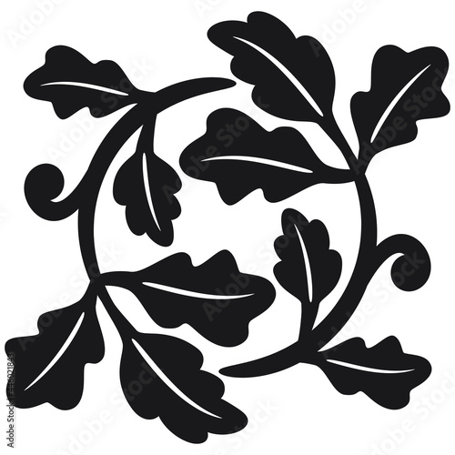 Two oak branches. Art Deco style vector illustration with silhouettes of oak leaves.